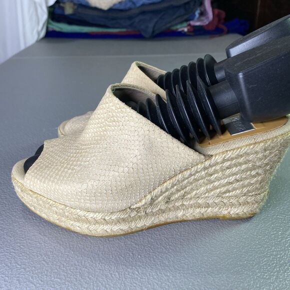 KANNA Suede Snake Embossed Espadrille Wedge Platform Mules Womens 40 9.5 Beige - Picture 9 of 12